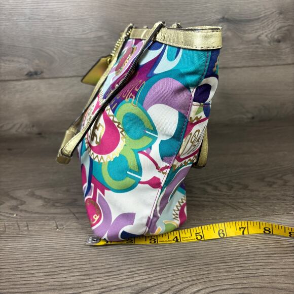 Coach Tote Purse Poppy C Signature Print Gold Trim Rainbow Graffiti F1220-F19434 - Picture 14 of 16
